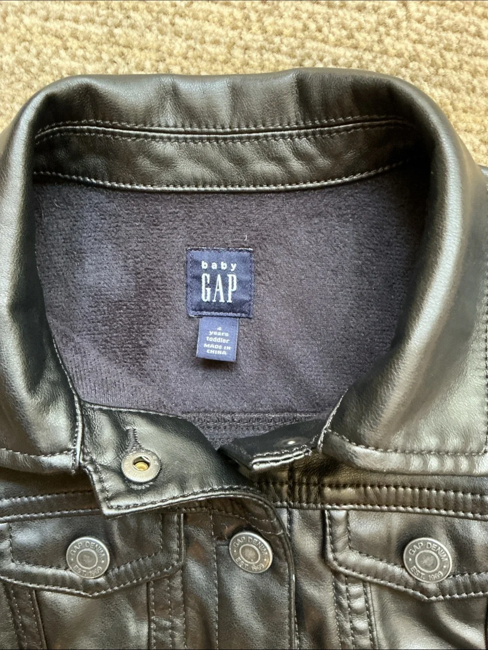 🖤GAP Sz 4 Kids Black Faux Leather Puff-Sleeve Jacket